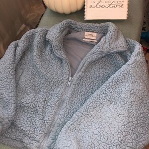 UO light blue cropped teddy zip up jacket